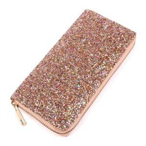 Glitter Zip Around Wallet/ Sparkly Puffy Clutch- Pink- Barbiecore - NWT